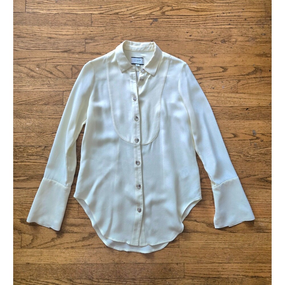 J Crew Collection Womens Silk Tuxedo Tunic Top Yellow Size 0